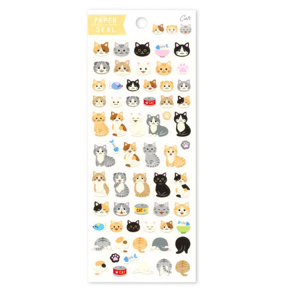 Adorable Cats Sheet of Paper Stickers including Tabby, Scottish Fold, American Shorthair, and Some Cat Food, Pet Toys, Kitty Paws, and Cat Butts
