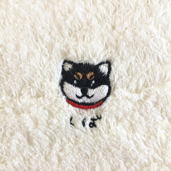 Shiba Inu Black & Tan Adorable Fluffy Pile Towel-Like Handkerchief Shiba Inu Face &  "Shiba" Japanese Hiragana