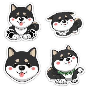 Kawaii Black & Tan Shiba Inu Sticker Set