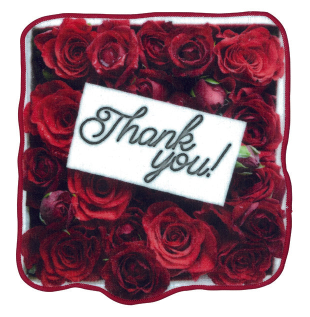 Thank you! message with Red Rose Flower Realistic Motif Towel