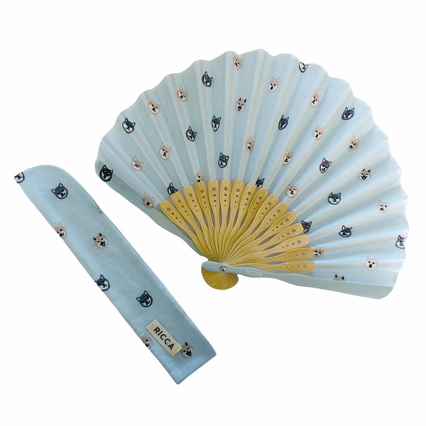 Shiba Inu Folding Hand Fan with Cute Red and Black & Tan Shiba Faces Japanese Traditional Style