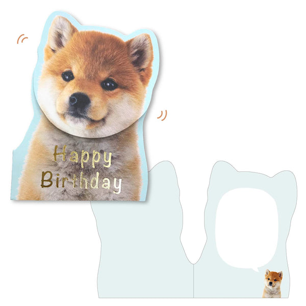 Bobble Shiba Inu Face Happy Birthday Greeting Card with a Pink Envelope