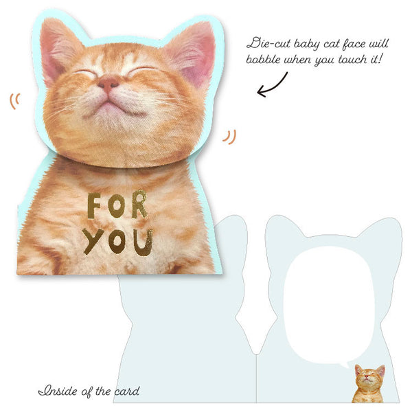 Kawaii Bobble Head Cat "FOR YOU" Greeting Card  with a Pink Envelope