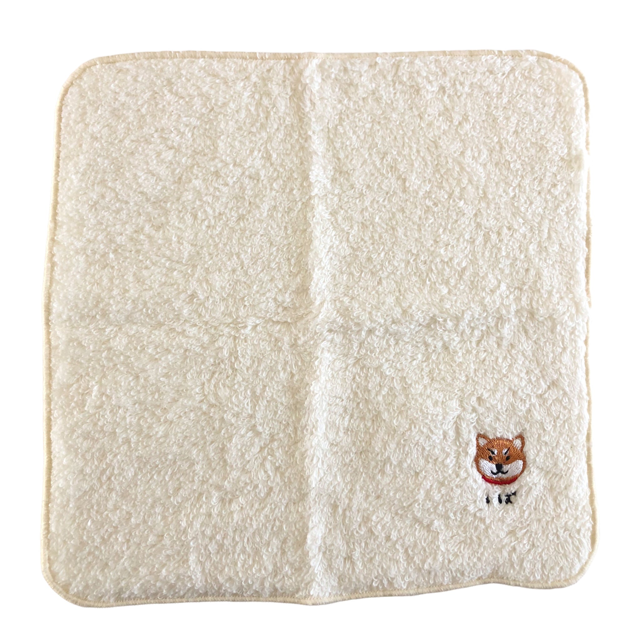 Shiba Inu Red Adorable Fluffy Pile Towel-Like Handkerchief with Embroidered Shiba Inu Face &  "Shiba" Japanese Hiragana