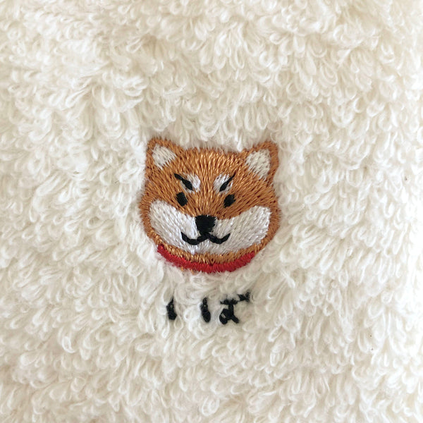 Shiba Inu Red Adorable Fluffy Pile Towel-Like Handkerchief with Embroidered Shiba Inu Face &  "Shiba" Japanese Hiragana