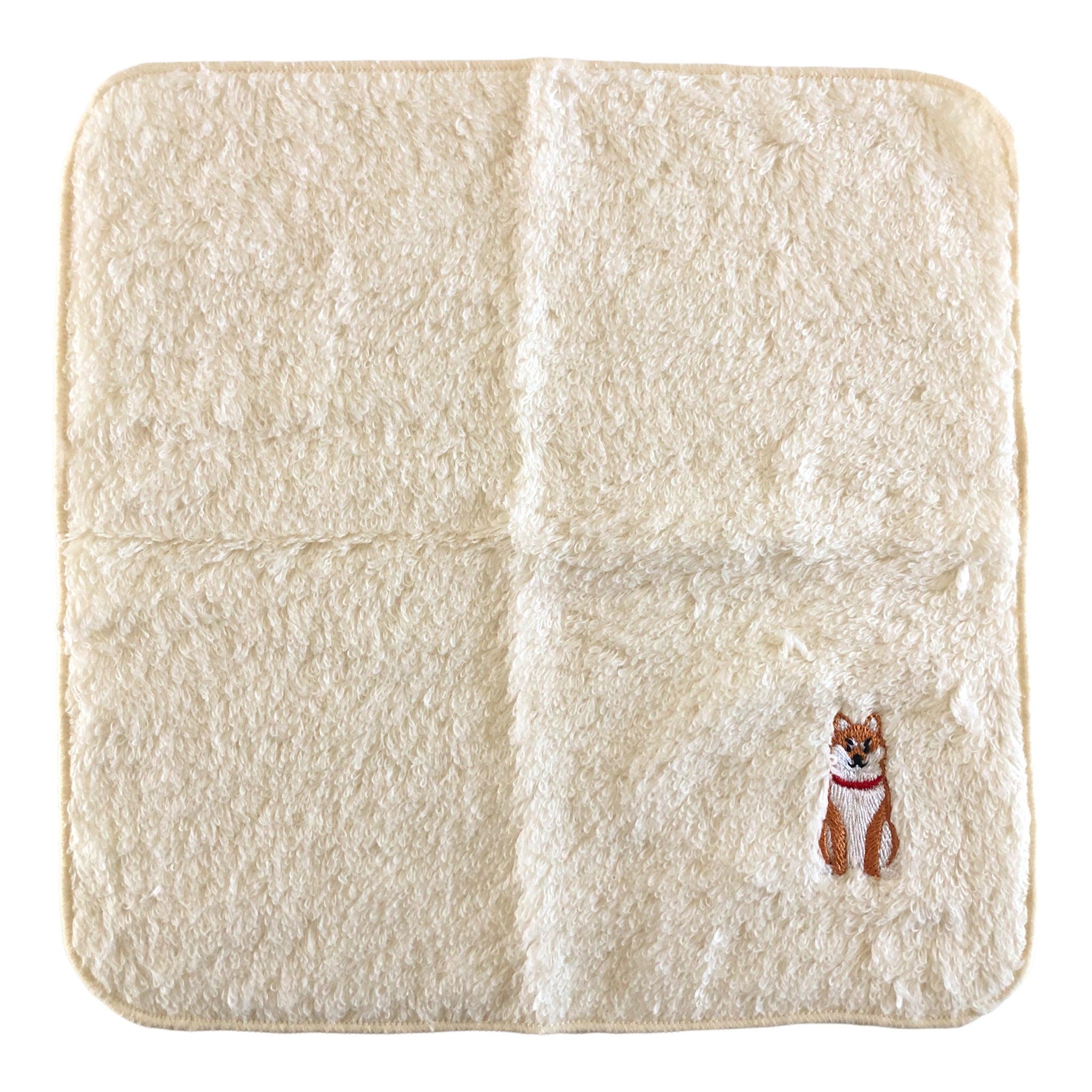 Shiba Inu Red Sitting Fluffy Pile Towel-Like Handkerchief with Elegant Embroidered