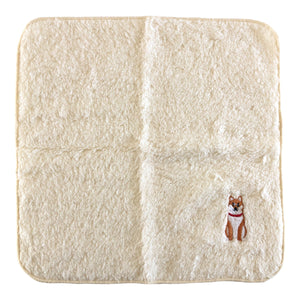 Shiba Inu Red Sitting Fluffy Pile Towel-Like Handkerchief with Elegant Embroidered
