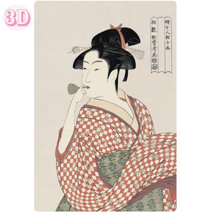 3D Post Card Ukiyoe Girl Blowing a Glass Toy