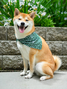 Shiba Inu Dog Bandana Green Karakusa with Kawaii Shibaken Logos & "Shiba" Kanji Logos One-sided Print
