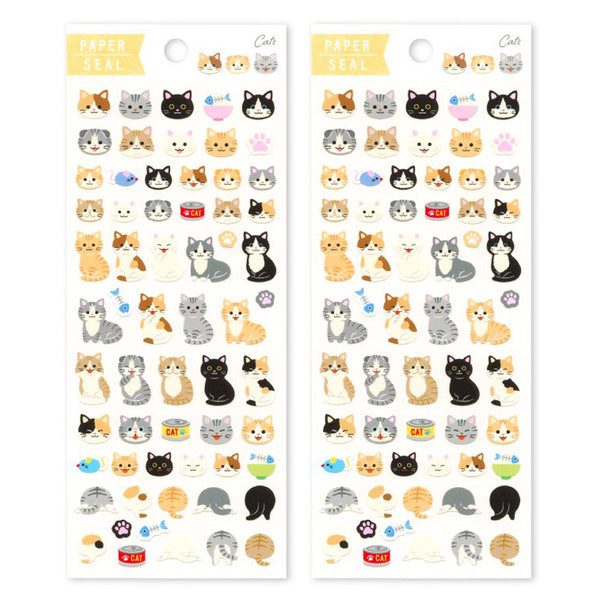 Adorable Cats Sheet of Paper Stickers including Tabby, Scottish Fold, American Shorthair, and Some Cat Food, Pet Toys, Kitty Paws, and Cat Butts