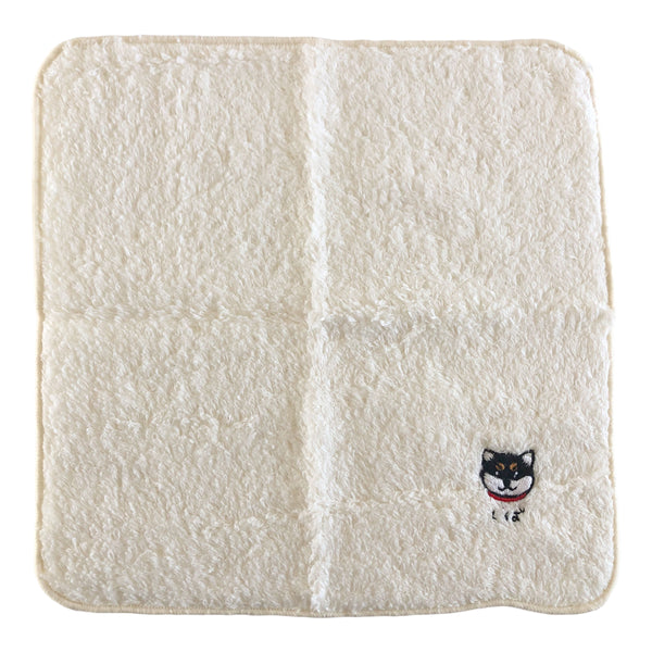 Shiba Inu Black & Tan Adorable Fluffy Pile Towel-Like Handkerchief Shiba Inu Face &  "Shiba" Japanese Hiragana