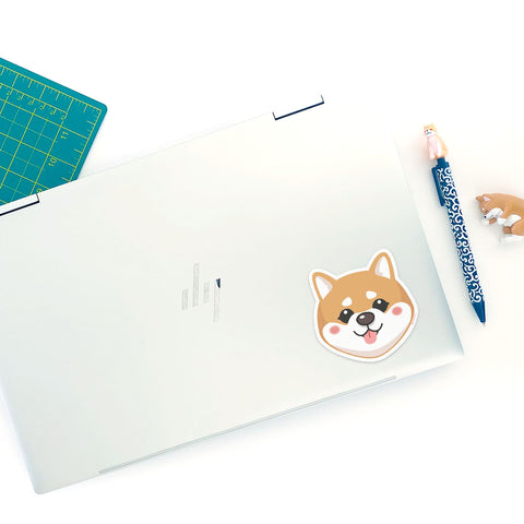 Shiba Inu Tongue Out Weatherproof Die-Cut Face Sticker