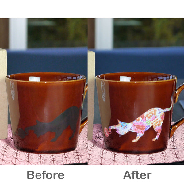 Cat Magical Drinkware Pour a Hot Drink and the Color Changes from Black to Wagara Pink