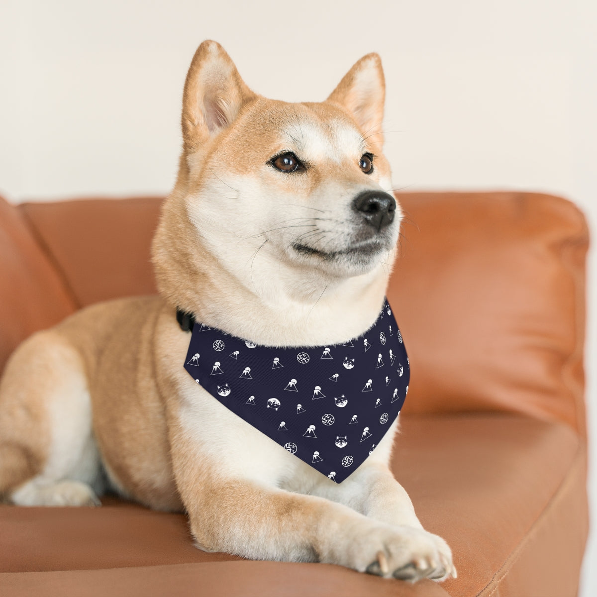 Products Shiba Inu Dog Bandana Collar with Kawaii Shibaken Faces, Mt.Fuji, and "Shiba" Kanji Logos One-sided Print